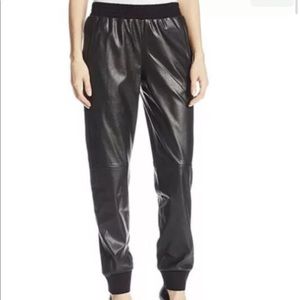 Bcbgmaxazria faux leather pants with elastic waist and cotton ankle